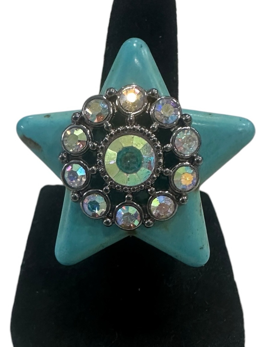 Haus of Lenora: Boutique Turquoise Star Statement Ring with AB Crystal Cluster